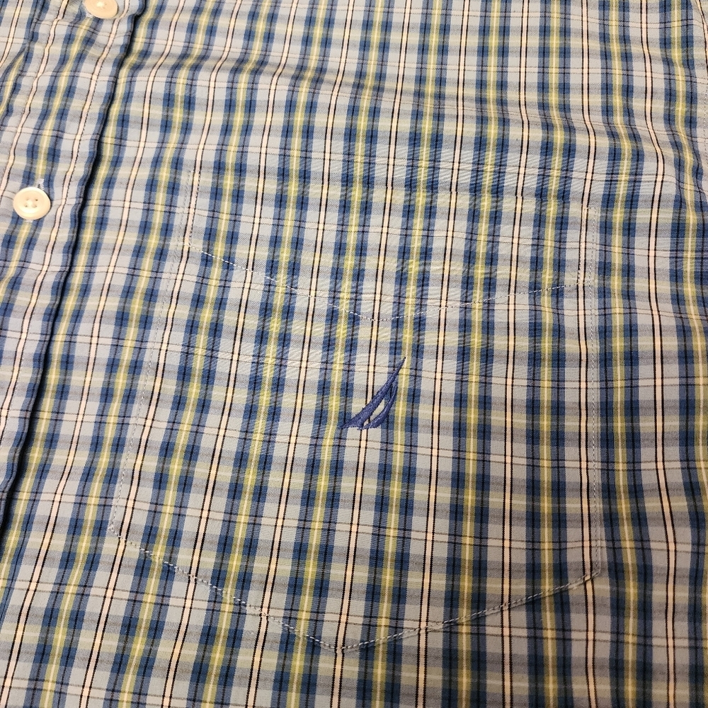 Nautica Y2K Blue Plaid Short Sleeve Casual Button Down Shirt Size Large - Picture 5 of 8